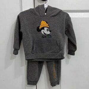 Gray Hoodie and Pants Set with Mickey Mouse